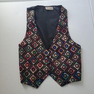 Vintage Prezzia Vest Whimsigoth Art Grung Multicolor Embroidered Geometric